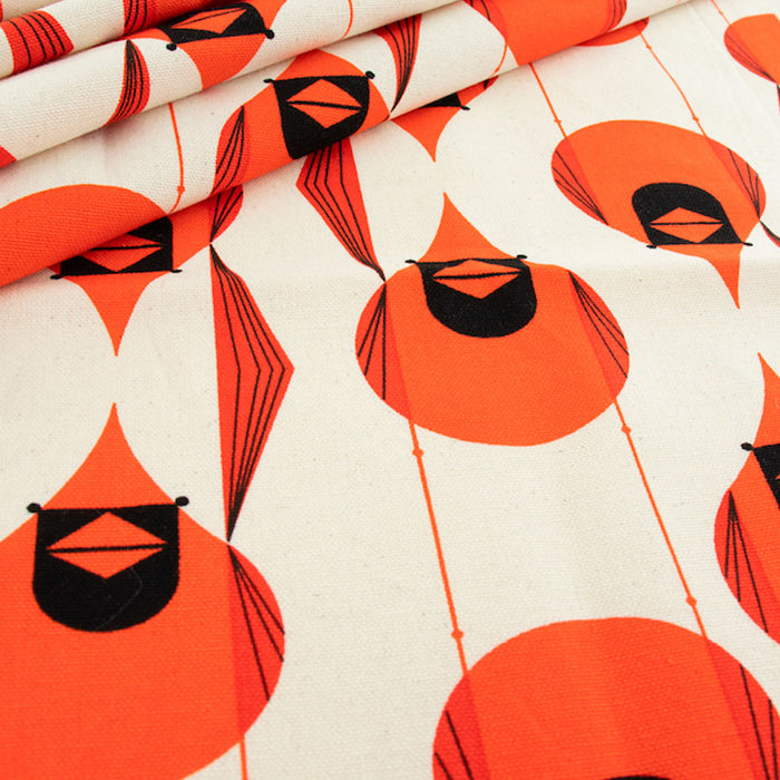  Giant Cardinal organic canvas by Charley Harper organic fabric from Birch Fabrics.  Sold by Canadian onine fabric store Woven Fabric Gallery.