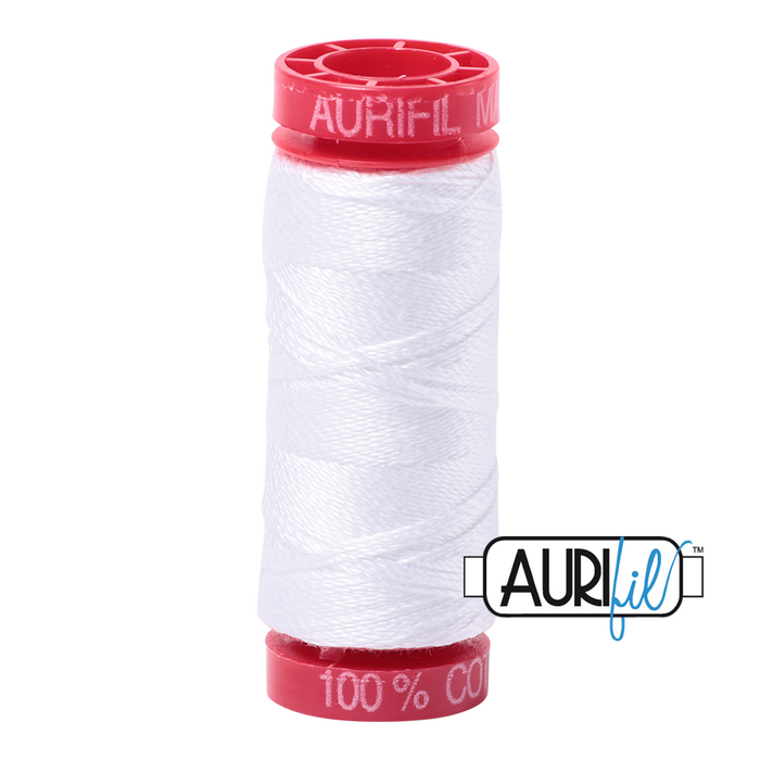 Aurifil Thread White 2024 12 wt. Sold by Canadian online fabric store Woven Fabric Gallery.