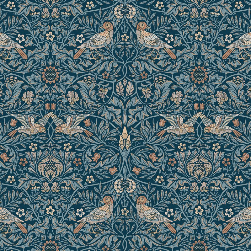 Bird Webbs Blue - Woven Modern Fabric Gallery