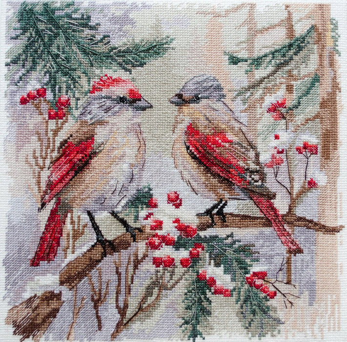 Chittering About Winter Cross Stitch Kit - Woven Modern Fabric Gallery