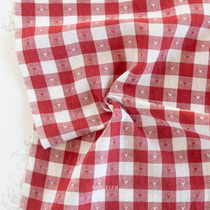 Fabelism Dobby Hearts Gingham in Cherry - Woven Modern Fabric Gallery