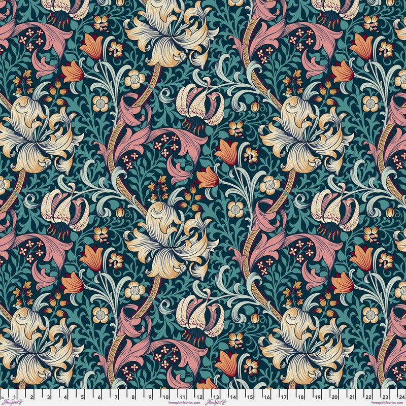 Golden Lily Teal Quilt Backing - Woven Modern Fabric Gallery