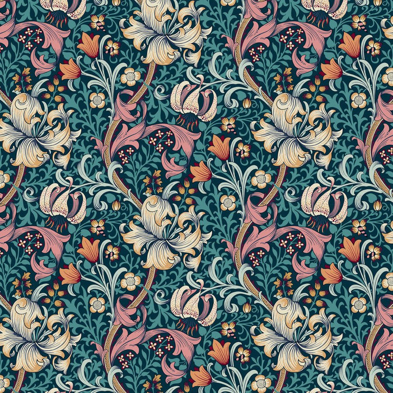 Golden Lily Teal Quilt Backing - Woven Modern Fabric Gallery