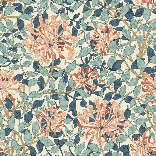 Morris & Co. Honeysuckle Aqua Quilt Backing fabric - Woven Modern Fabric Gallery