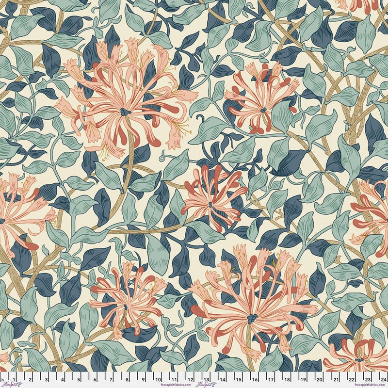 Morris & Co. Honeysuckle Aqua Quilt Backing fabric - Woven Modern Fabric Gallery
