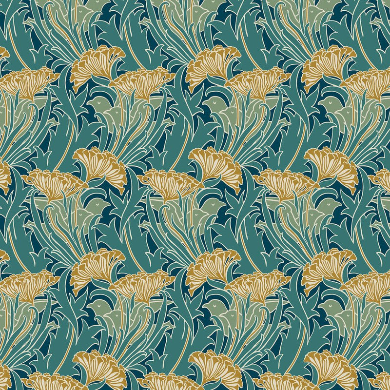 Morris & Co. Laceflower Teal fabric - Woven Modern Fabric Gallery