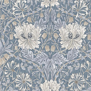Morris & Co Morden Quilt Backing Honeysuckle & Tulip Indigo - Woven Modern Fabric Gallery