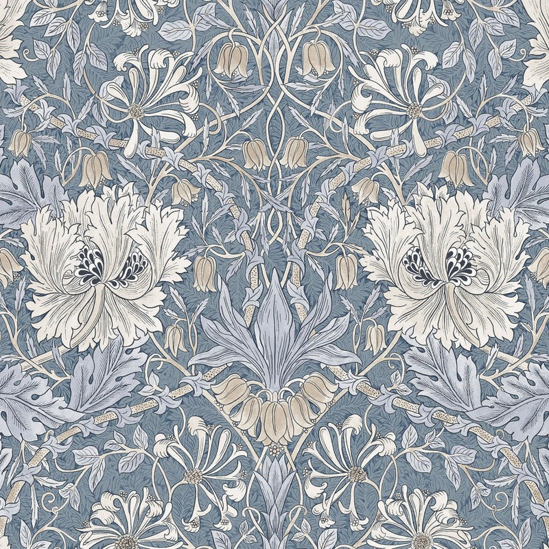 Morris & Co Morden Small Honeysuckle & Tulip Indigo - Woven Modern Fabric Gallery