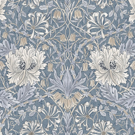 Morris & Co Morden Small Honeysuckle & Tulip Indigo - Woven Modern Fabric Gallery