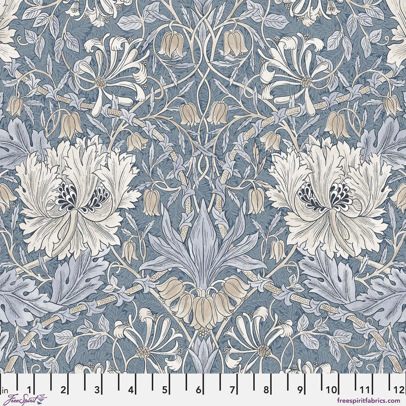 Morris & Co Morden Small Honeysuckle & Tulip Indigo - Woven Modern Fabric Gallery