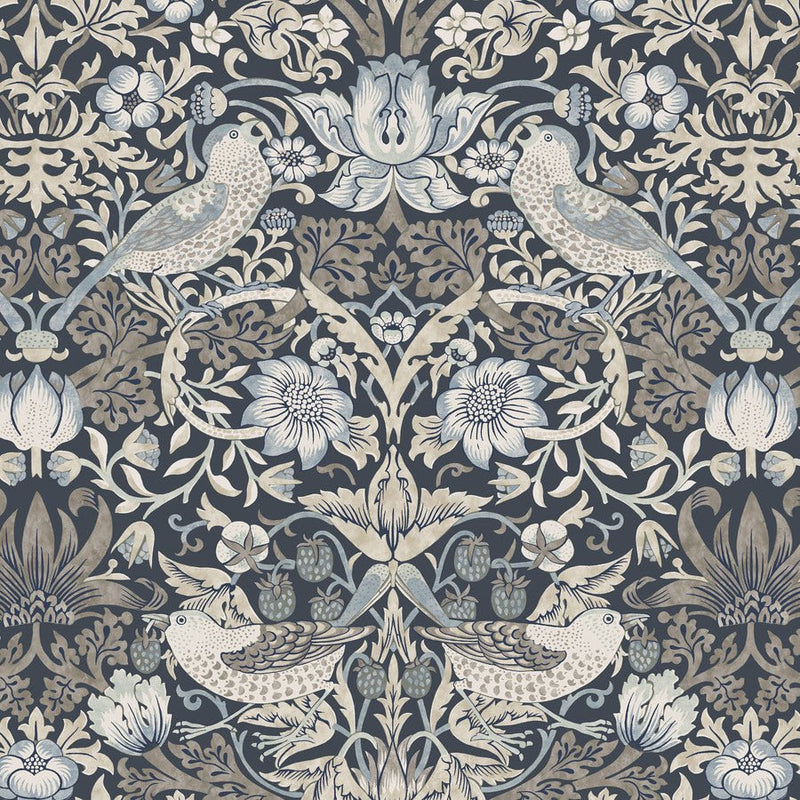 Morris & Co Morden Strawberry Thief Charcoal - Woven Modern Fabric Gallery