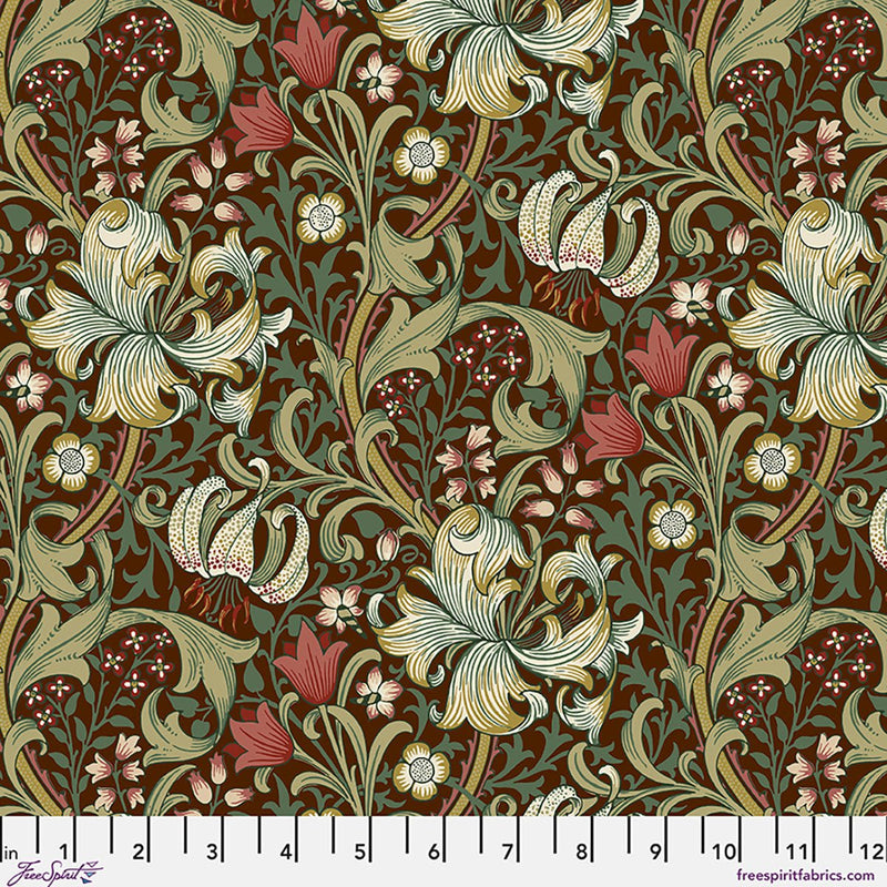 Morris & Co Suffolk Golden Lily Ruby - Woven Modern Fabric Gallery