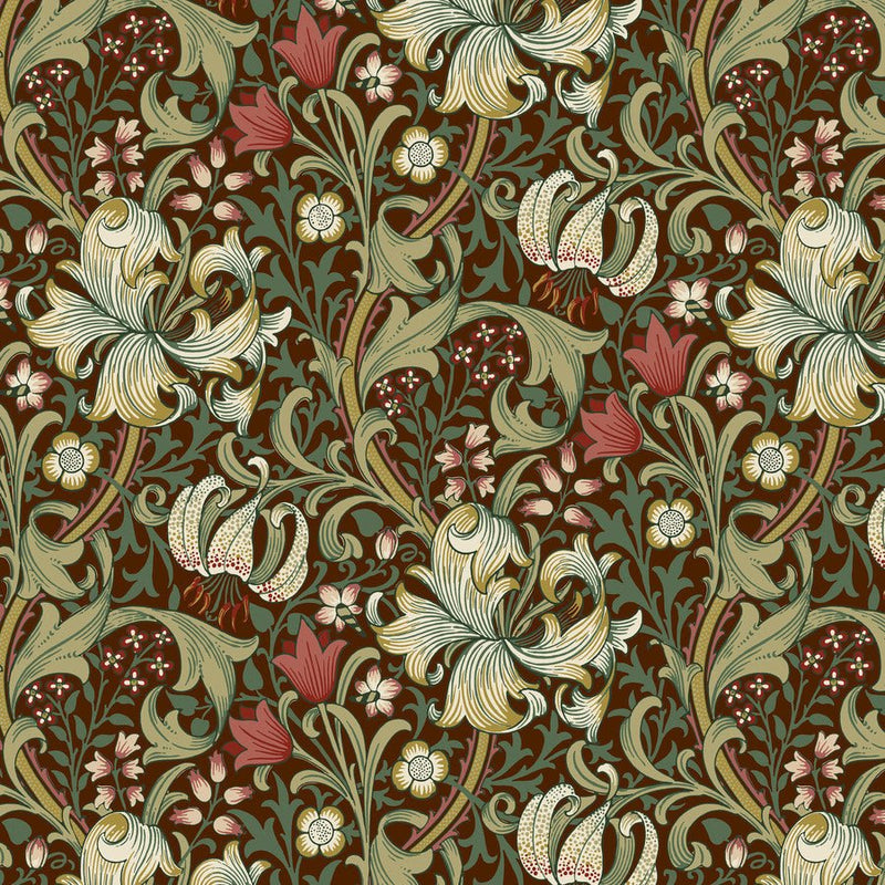 Morris & Co Suffolk Golden Lily Ruby - Woven Modern Fabric Gallery