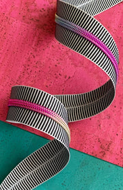 Sassafras Lane Black Stripe Zipper Tape with Rainbow Teeth - Woven Modern Fabric Gallery