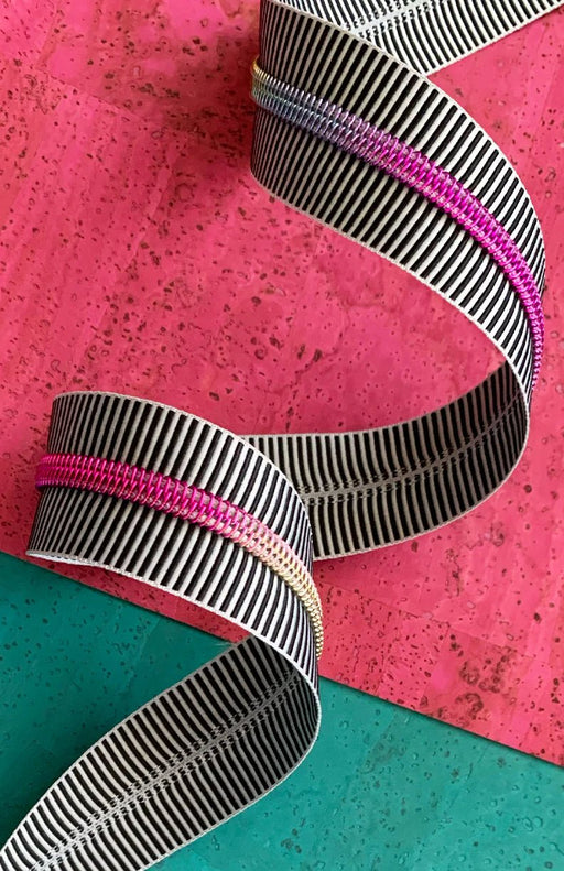 Sassafras Lane Black Stripe Zipper Tape with Rainbow Teeth - Woven Modern Fabric Gallery