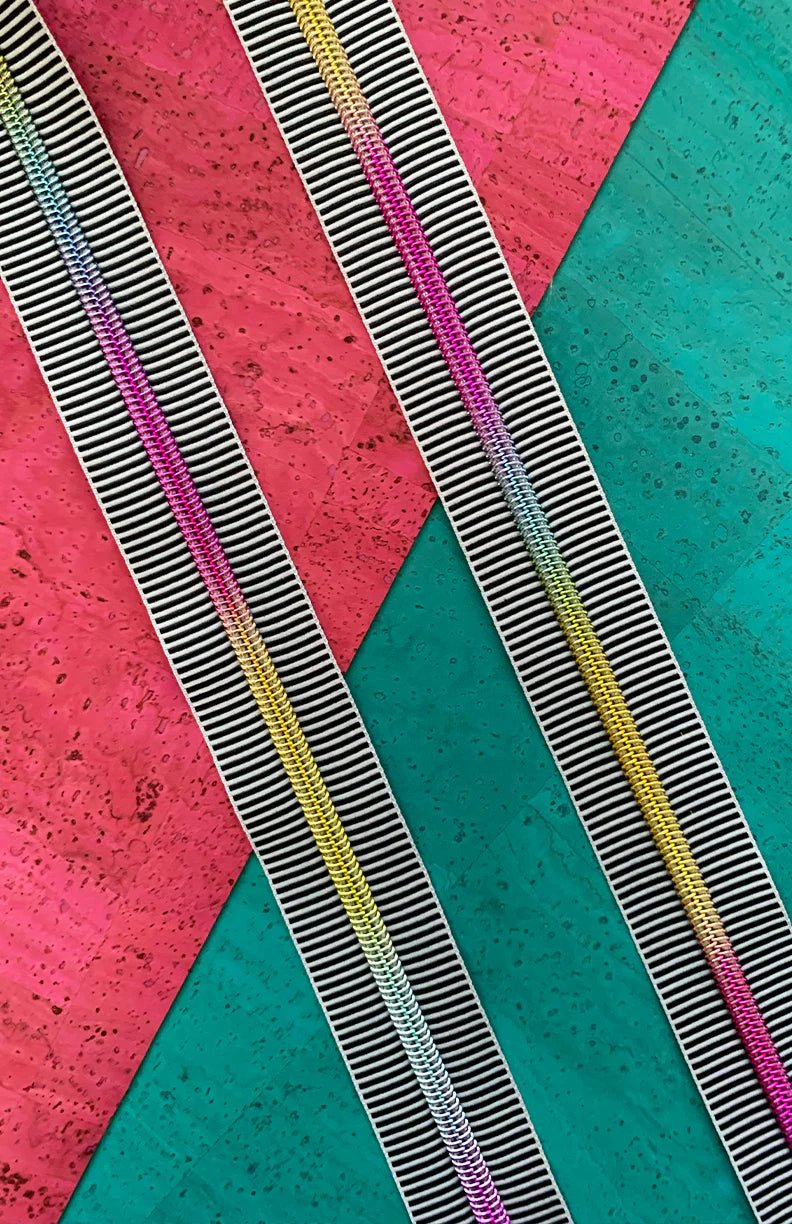 Sassafras Lane Black Stripe Zipper Tape with Rainbow Teeth - Woven Modern Fabric Gallery
