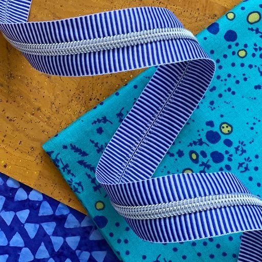 Sassafras Lane Blue Stripe Zipper Tape with Nickel teeth - Woven Modern Fabric Gallery