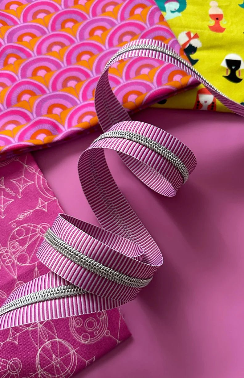 Sassafras Lane Purple Stripe Zipper Tape Nickel teeth - Woven Modern Fabric Gallery