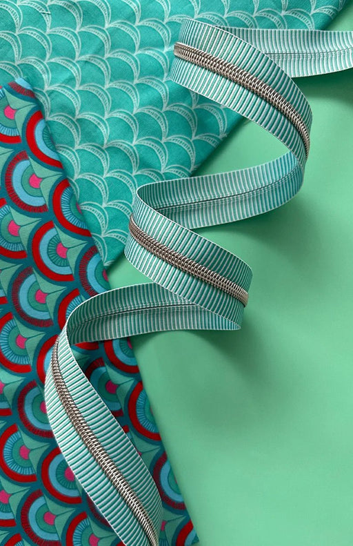 Sassafras Lane Teal Stripe Zipper Tape Nickel teeth - Woven Modern Fabric Gallery