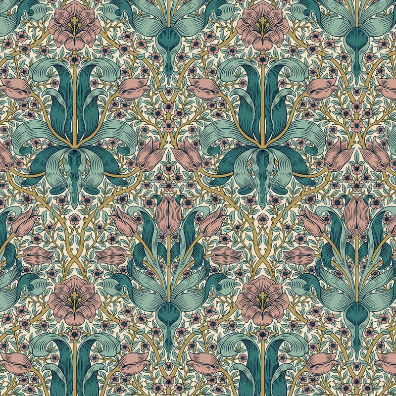 Morris & Co. Spring Thicket Teal fabric - Woven Modern Fabric Gallery