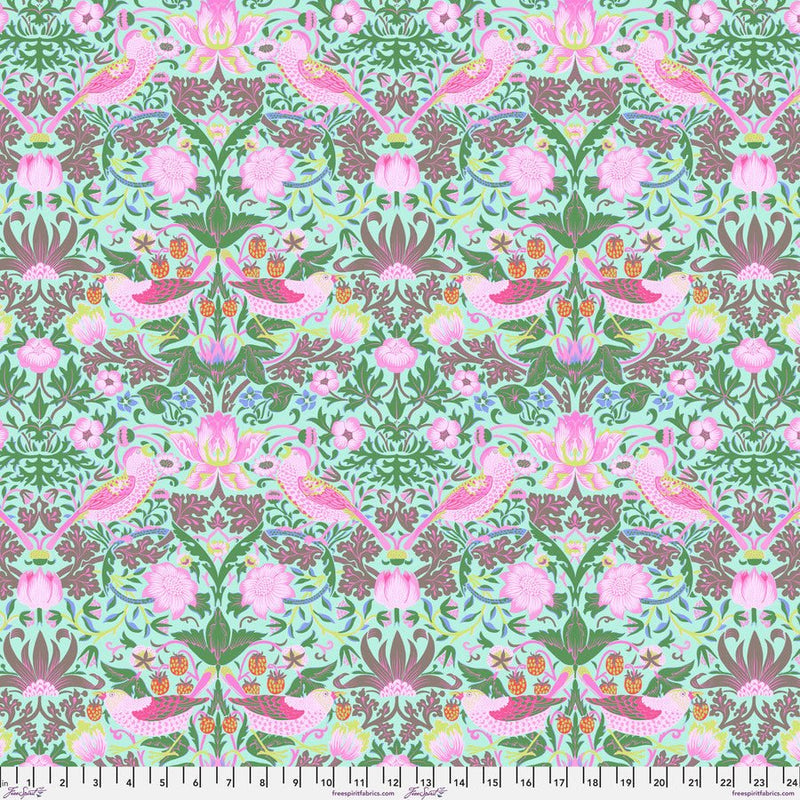 Strawberry Thief Pink Aqua - Woven Modern Fabric Gallery