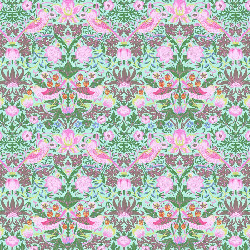 Strawberry Thief Pink Aqua - Woven Modern Fabric Gallery