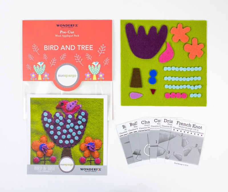 Sue Spargo Pre Cut Wool Kit Bird and Tree - Woven Modern Fabric Gallery