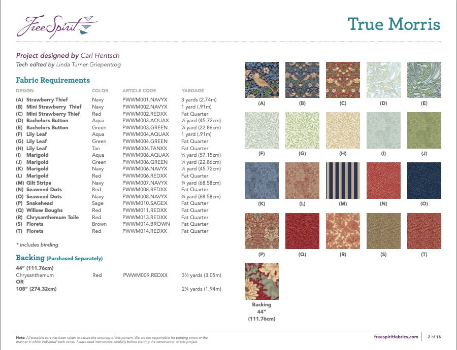 Morris & Co True Morris Quilt Pattern Download — Woven Modern Fabric ...