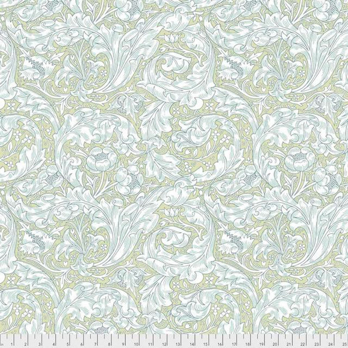 Bachelor Buttons Aqua fabric by William Morris . Sold by Canadian online favric store Woven Fabric Gallery.