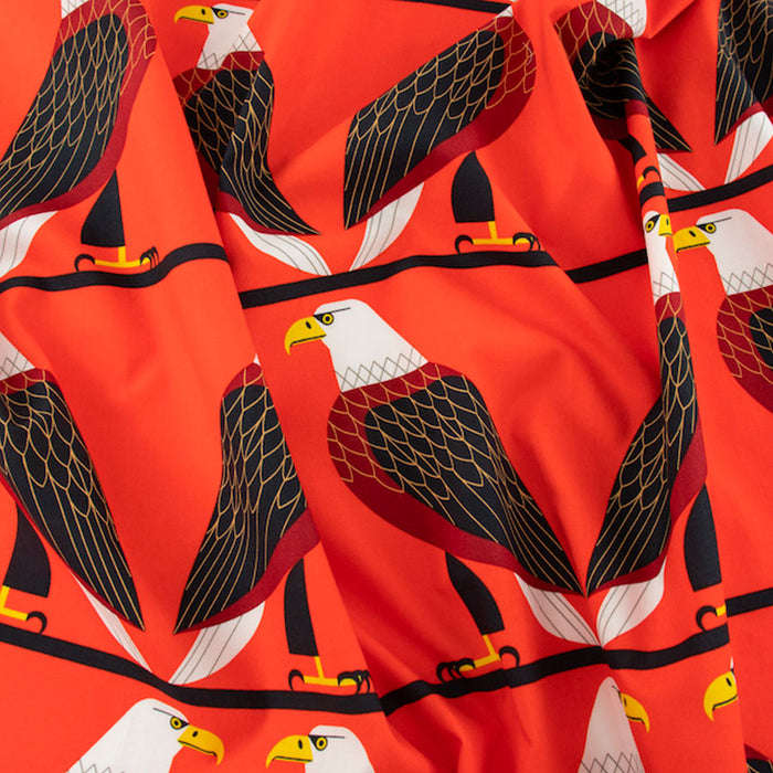 Bald Eagle Organic cotton fabric by Charley Harper.  Sold by Canadian online fabric store Woven Fabric Gallery.