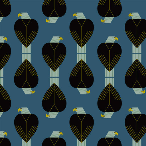 Bald Eagle Blue Organic cotton fabric by Charley Harper. Sold by Canadian online fabric store Woven Fabric Gallery.
