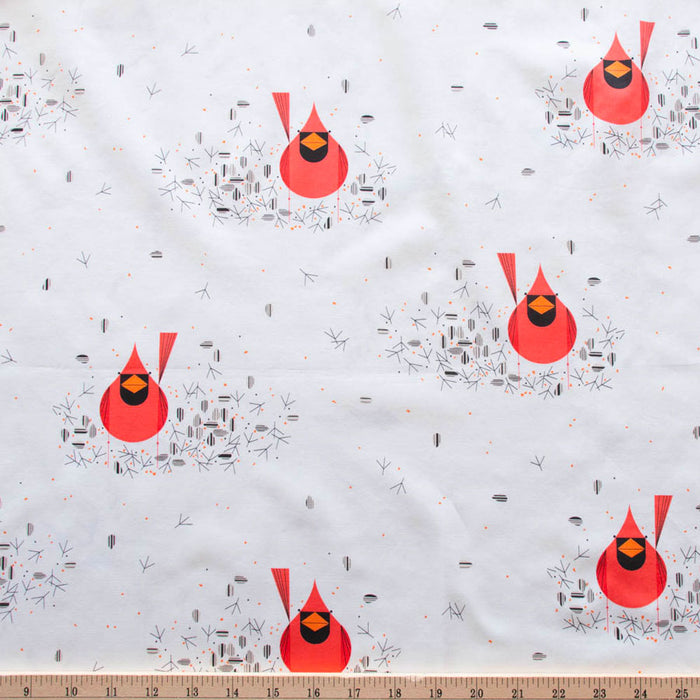 Cardinal and Seeds organic fabric by Charley Harper from Birch Fabrics.  Sold by Canadian onine fabric store Woven Fabric Gallery.