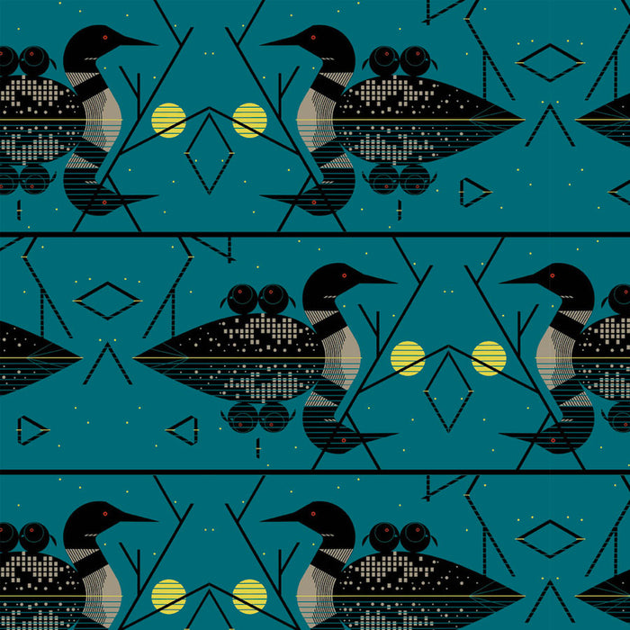 Clair De Loon organic fabric  by Charley Harper.  Sold by Canadian onine fabric store Woven Fabric Gallery.