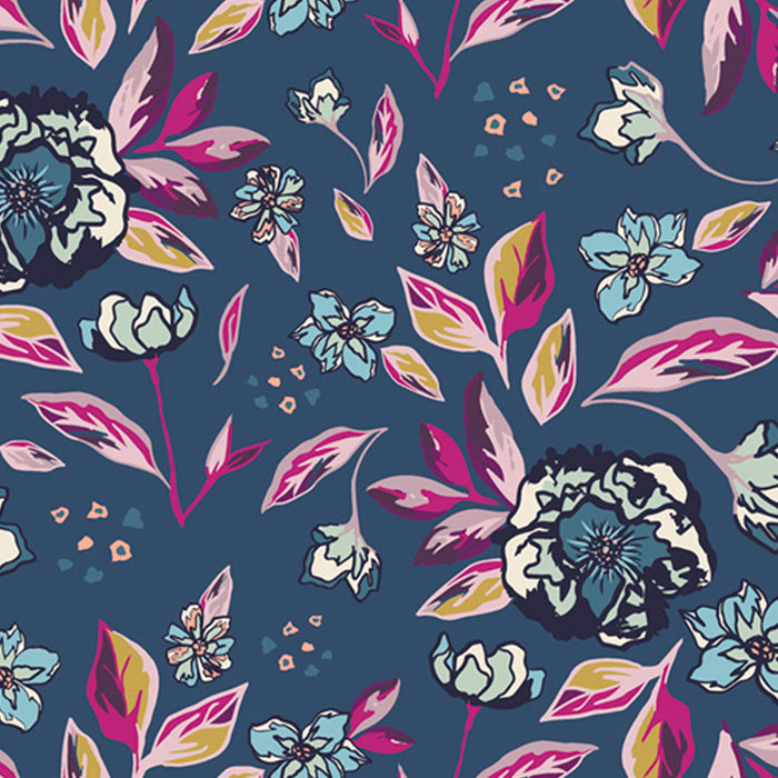 Enchanted Flora Ablue fabric by Maureen Cracknell for Art Gallery Fabrics sold by Online Canadian Fabric Store Woven Modern Fabric Gallery