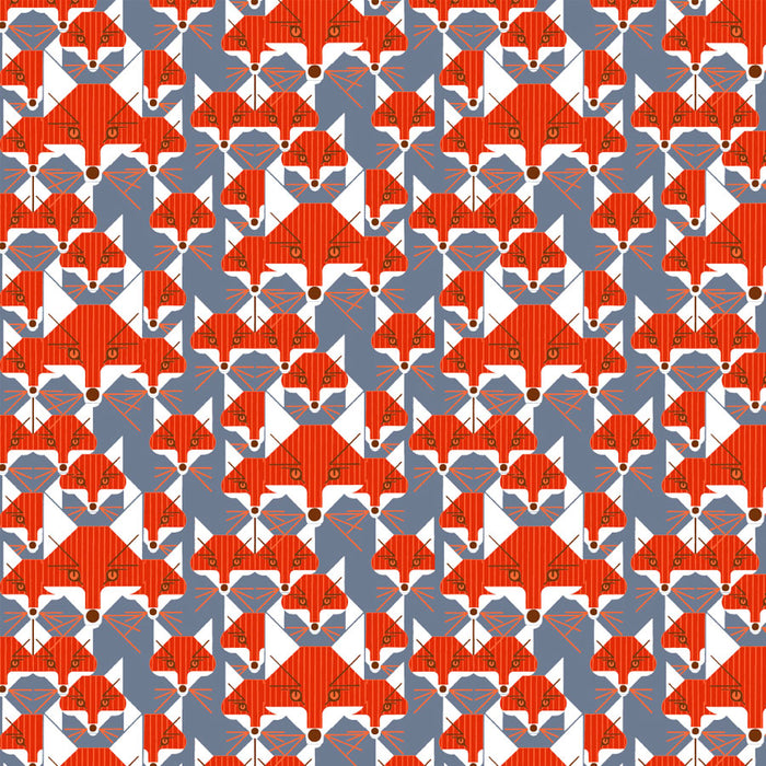 Fox Smiles 0rganic cotton fabric by Charley Harper from Birch Fabrics. Sold by Canadian online fabric store Woven Fabric Gallery.