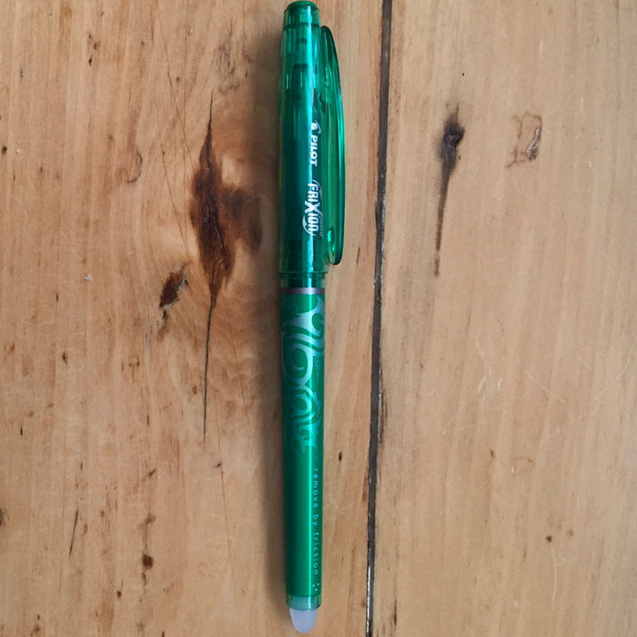 Frixion .05mm Green pen. Sold by Canadian online fabric store Woven Fabric Gallery.