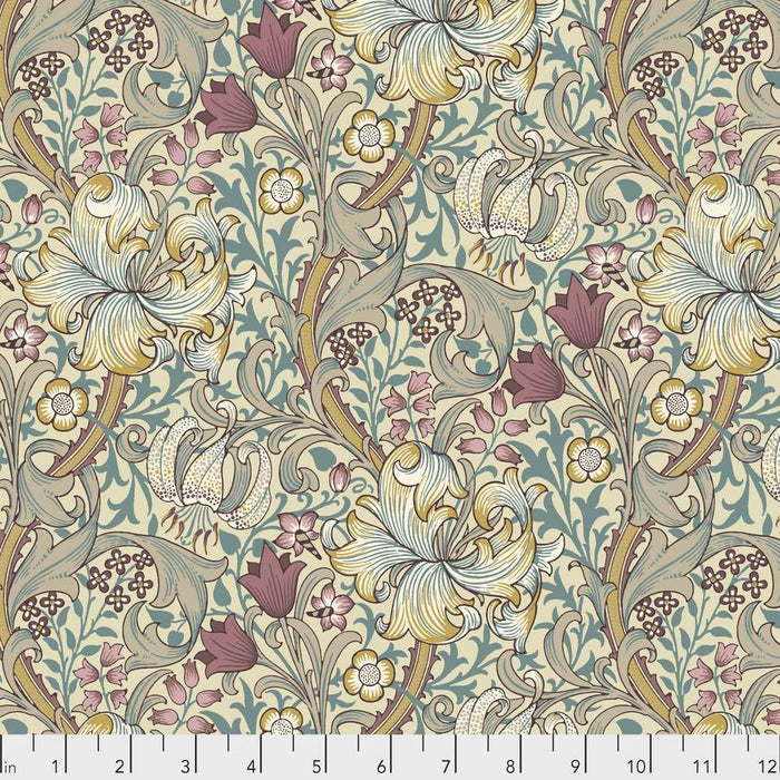 Golden Lily Dusk fabric by William Morris.  Sold by Canadian online fabric store Woven Fabric Gallery.