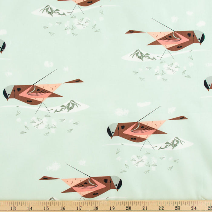 Grey Crowned Rosy Finch organic fabric by Charley Harper for Birch Fabrics.  Sold by Canadian online fabric store Woven Fabric Gallery.