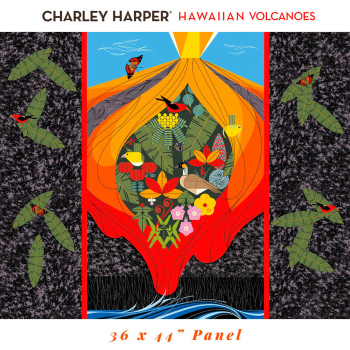 Hawaiian Volcanoes Panel  Organic by Charley Harper for Birch Fabrics 