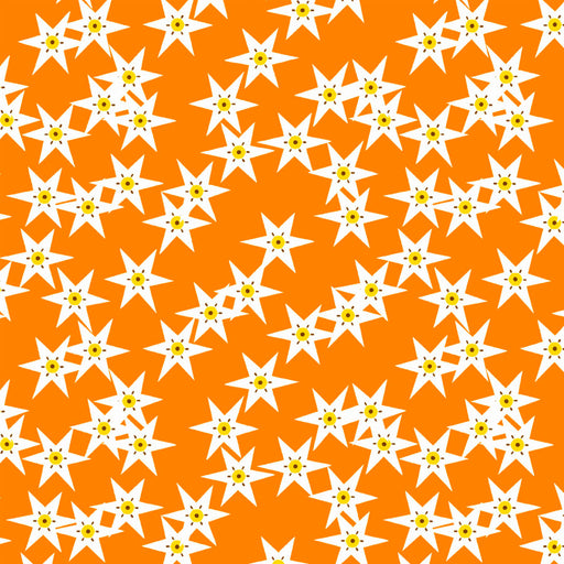 Hellebores Orange organic fabric by Charley Harper Alpine Northwest. Sold by Canadian online fabric store Woven Fabric Gallery.