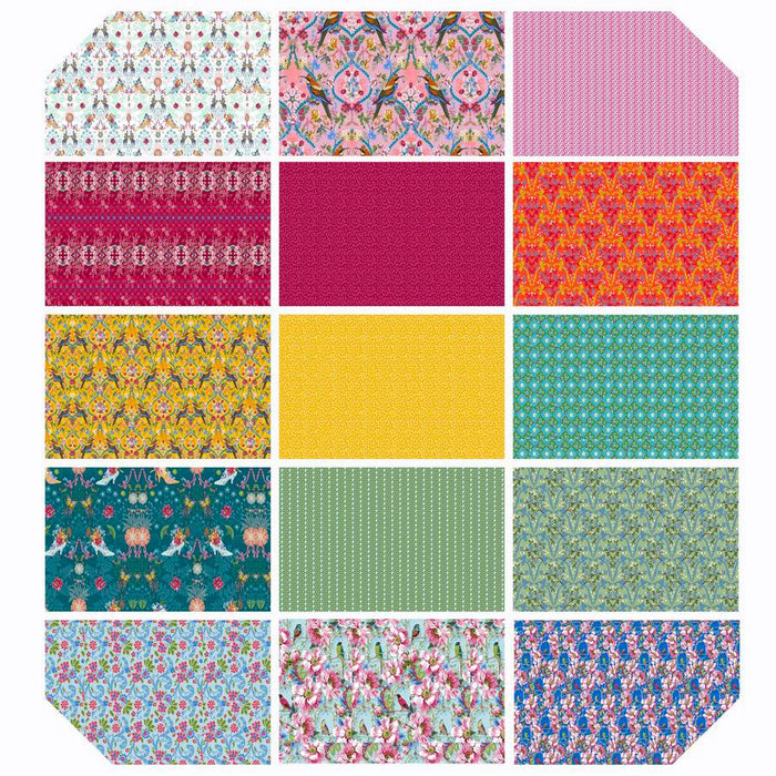Jardin de la Reine 10" Charm Pack fabric by Odile Bailloeul for Free Spirit . Sold by Canadian online fabric store Woven Fabric Gallery.