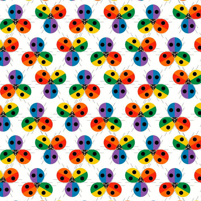 Ladybug Rainbow organic fabric by Charley Harper for Birch Fabrics. Sold by Canadian online fabric store Woven Fabric Gallery.