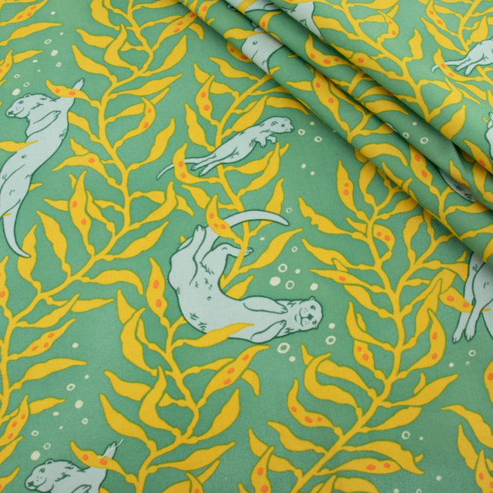 Otters Mid Blue organic fabric from Birch Fabrics.  Sold by Canadian online fabric shop Woven Fabric Gallery.