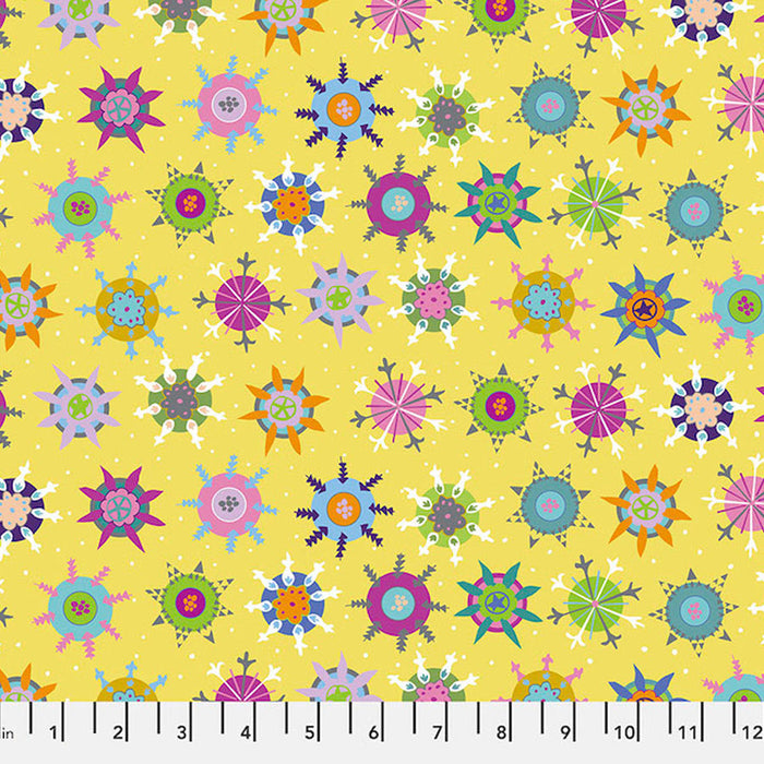 Mezmerize Yellow fabric by Victoria Findlay Wolfe.  Sold by Canadian online fabric store Woven Fabric Gallery.
