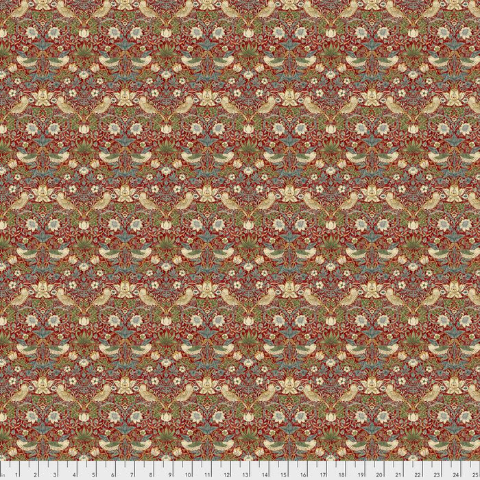 Mini Strawberry Thief Red  fabric by William Morris. Sold by Canadian online fabric store Woven Fabric Gallery. 