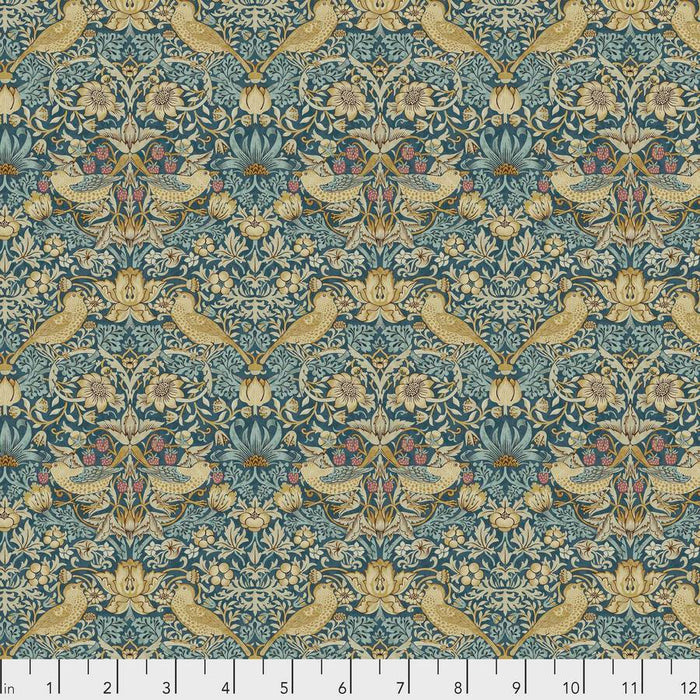 Mini Strawberry Thief Teal fabric by William Morris. Sold by Canadian online fabric store Woven Fabric Gallery. 
