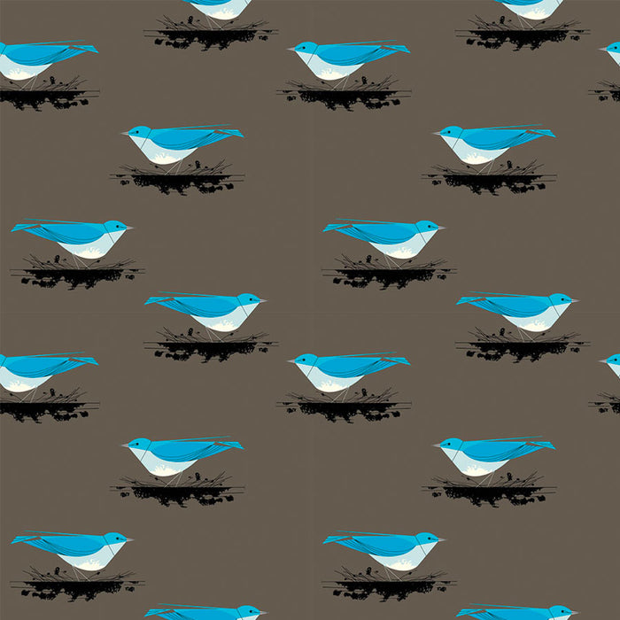 Mountain Blue Bird organic fabric by Charley Harper for Birch Fabrics. Sold by Canadian online fabric store Woven Fabric Gallery. 