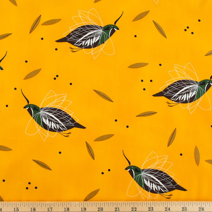 Mountain Quail organic fabric by Charley Harper for Birch Fabrics. Sold by Canadian online fabric store Woven Fabric Gallery.