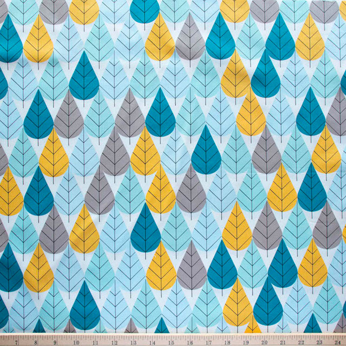Octoberama Blue organic fabric  by Charley Harper. Sold by Canadian online fabric shop Woven Fabric Gallery.