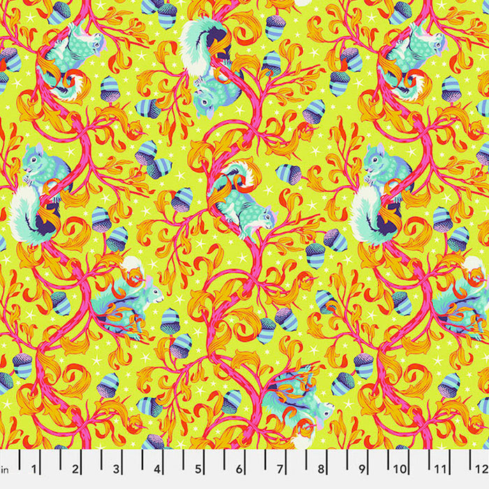 Oh Nuts Glow fabric from Tula Pink Tiny Beasts. Sold by Canadian online fabric shop Woven Fabric Gallery.